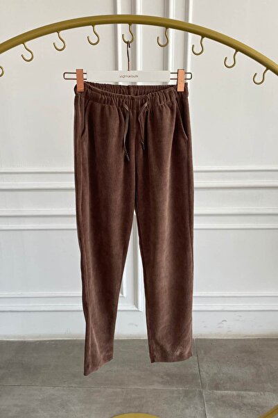 Yağmur Butik Beli Lastikli Kadife Dar paça Pantolon