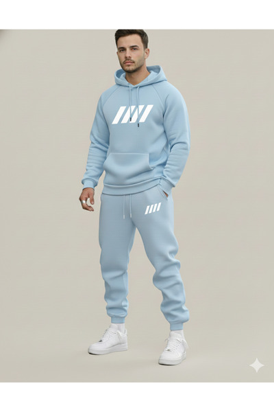 NİCE Σετ αθλητικής φόρμας Three Thread Compact με κουκούλα με βαμβακερή επένδυση στο εσωτερικό, τέσσερις ρίγες B με τύπωμα Premium O oversized