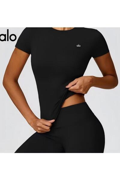 Alo Lady Sports Short Sleeve Quick Drying（Black）