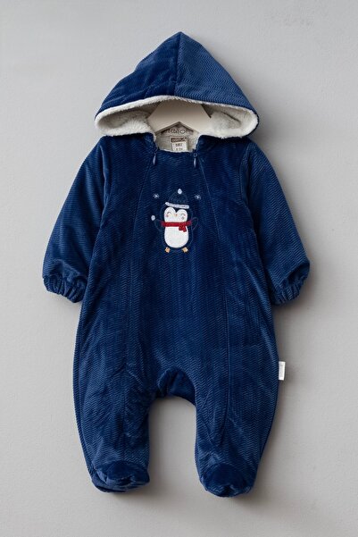 Bebitof Red Double Zippered New Year's Jumpsuit with Baby Booties, Soft on the Inside and Velvet on the Outside