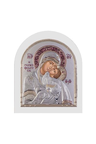 SLEVORI Icoană din argint Maica Domnului cu Pruncul 21x25 argintiu-auriu cu ramă albă