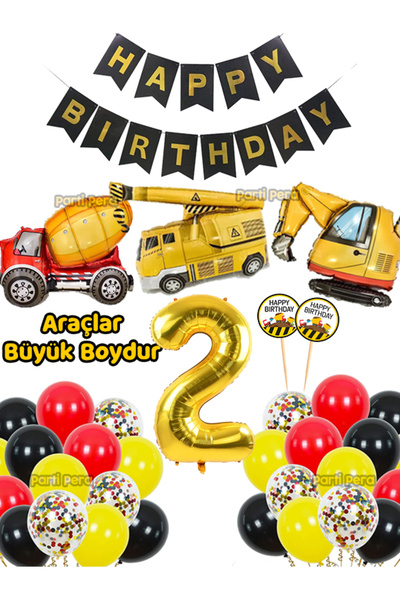 parti pera inşaat Temalı Doğum Günü Balon Parti Seti Mixer Vinç Kepçe Folyo B...