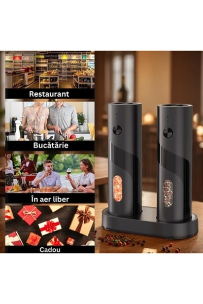 OEM Set of 2 electric salt and pepper grinders, Rechargeable, USB cable, LED light, Cleaning brush,