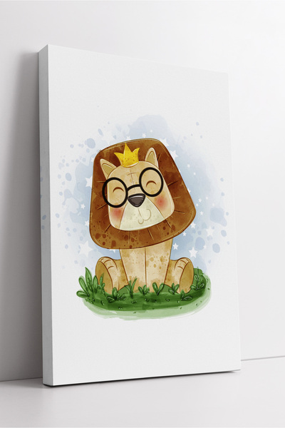 KOSS Dijital Leu drăguț cu ochelari, pictură pe pânză pentru camera copiilor, ornament decorativ modern pentru perete pentru camera bebelușului