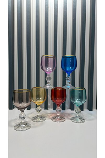 Vakıf home Bohemia Kristal Ayaklı Renkli Gold Kahve Yanı Su Bardağı