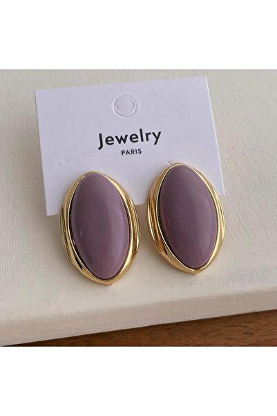 Pelin Aksesuar أقراط بيضاوية كبيرة باللون الأرجواني