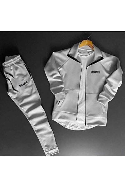 NOFLEN Believe Printed Pocket Zippered Scuba Tracksuit Set