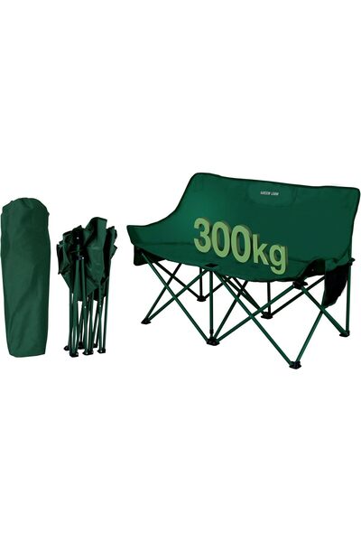 Green Lion Twin Foldable Camping Chair - Double Loveseat, 300kg Capacity, 600D Oxford, Green