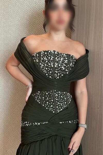 Heidi فستان لافندر مطرّز بذيل راقٍ