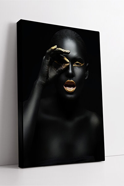 KOSS Dijital Siluetă neagră de femeie și design de față cu detalii aurii, est...