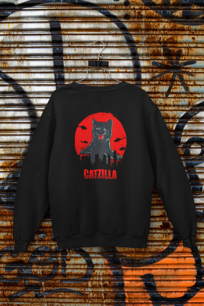 MG سويت شيرت قطني مطبوع بأكمام طويلة من CATZILLA مكون من مبطن بالصوف خيوط NISEX