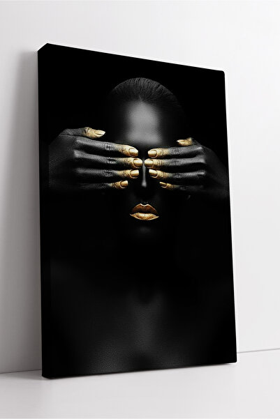 KOSS Dijital Μοντέρνο πορτρέτο με μαύρη γυναίκα με καλυμμένα μάτια και χρυσή ...