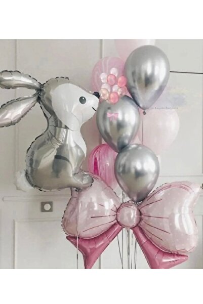 ALYA PARTİ Kurdele Ve Tavşan Folyo Balonlu Doğum Günü Seti