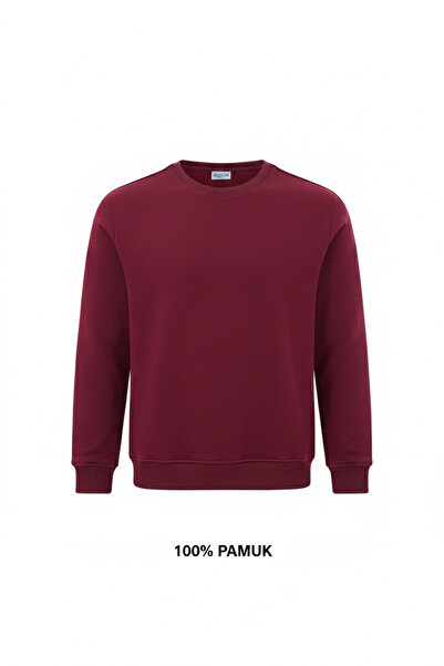 Miss Dünya Lissa Dark Burgundy Unisex Crew Neck 100% Cotton Basic Sweatshirt