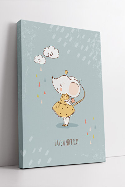 KOSS Dijital Mouse drăguț în rochie, cu scrisul „Aveți o zi bună”, pictură pe pânză pentru camera copiilor, decor de perete