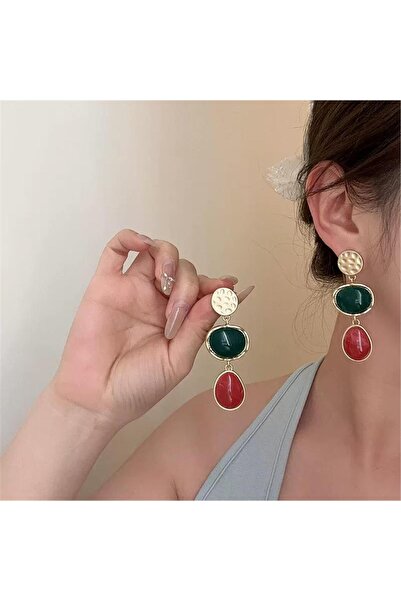 Pelin Aksesuar Fuşya Yeşil Sallantılı Küpe