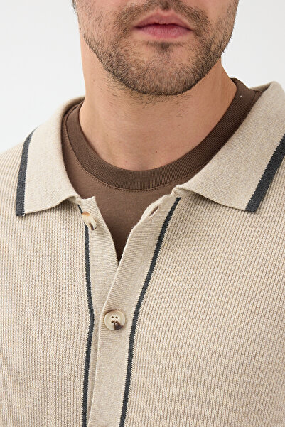 Frappoli Loix Men's Beige Cotton Blend Thessaloniki Knitted Cardigan with Pocket Pockets