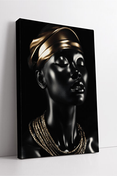 KOSS Dijital Μαύρο πορτρέτο γυναικείας φιγούρας με χρυσό κεφαλάρι με λεπτομέρ...
