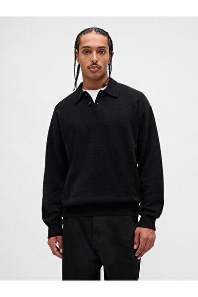 GAP Erkek Siyah CashSoft Relaxed Polo Kazak