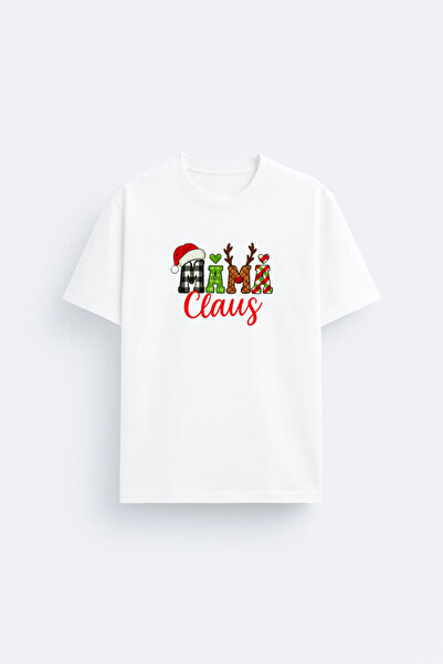MODA تي شيرت ماما مامي آن لعيد الميلاد وسانتا كلوز لعيد الميلاد مطبوع أبيض بر...
