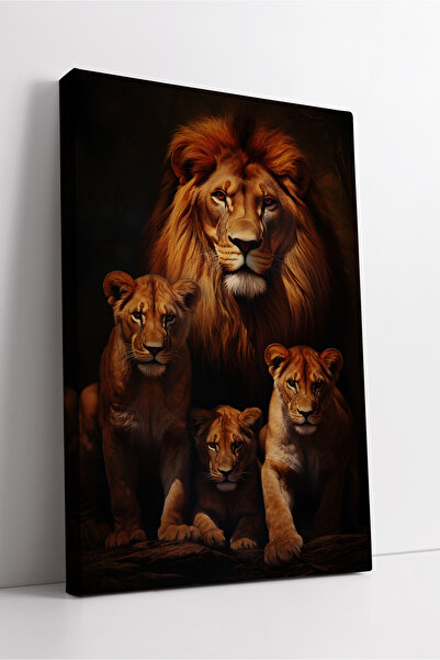 KOSS Dijital Οικογένεια λιονταριών Ισχυρό πορτρέτο με σκοτεινό φόντο Ζωγραφικ...