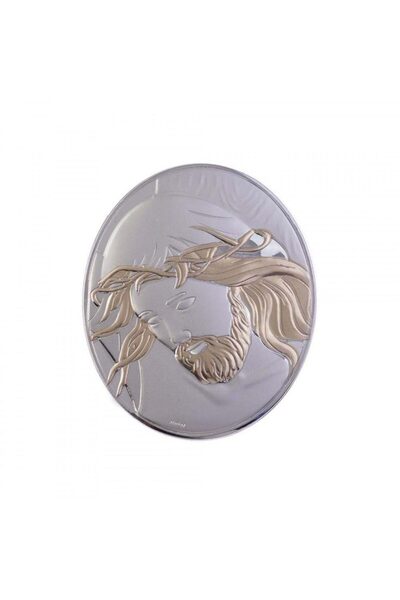 SLEVORI Icoană Iisus Hristos din argint 16x20, argintie cu ramă maro