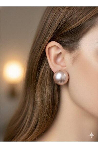 Pelin Aksesuar أقراط كبيرة مرصعة باللؤلؤ الوردي اللامع