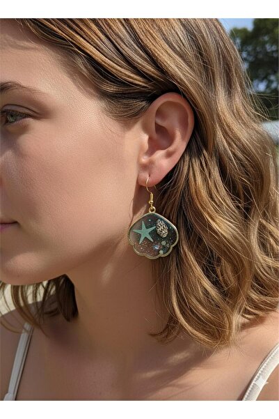 Pelin Aksesuar Deniz Kabuğu Dolgulu Şeffaf Küpe