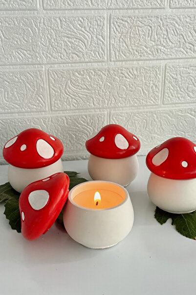 lıghts of candle handmade & 2020 Kırmızı Mantar Temalı Mango Kokulu Beton Man...