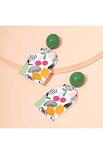 Pelin Aksesuar أقراط منقوشة بالليمون والكرز الأخضر