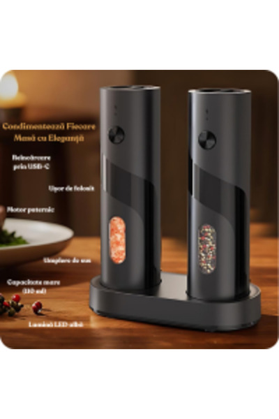 OEM Set of 2 electric salt and pepper grinders, Rechargeable, USB cable, LED light, Cleaning brush,