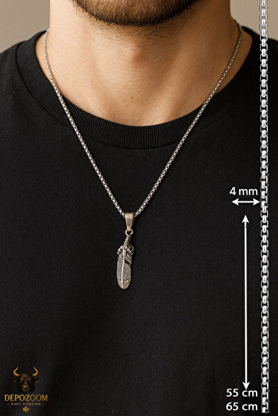 depozoom Erkek Çelik Zincir VE Kolye Ucu - Tüy Paslanmaz 316L Çelik Aksesuar