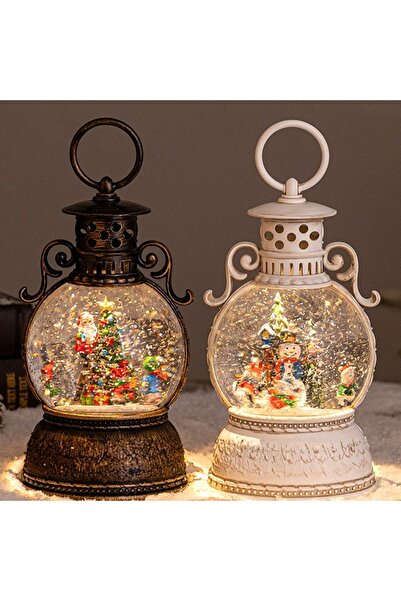 velve Musical Christmas decoration, lantern, moving snow globe and decorated tree, Vintage Brown