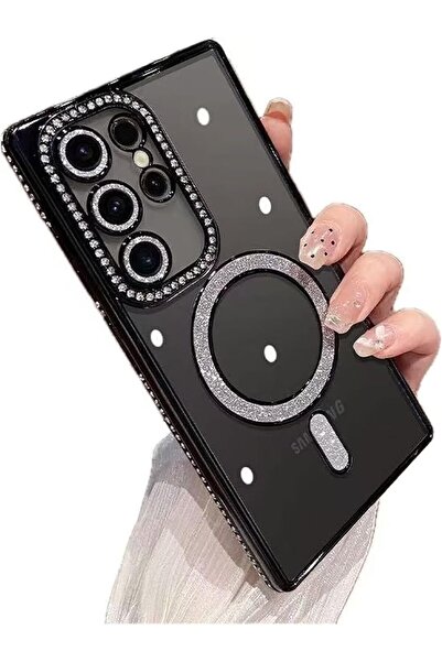 Kipgsm Samsung Galaxy S23 Ultra Uyumlu Kılıf Simli Magsafe Şarj Destekli Kame...