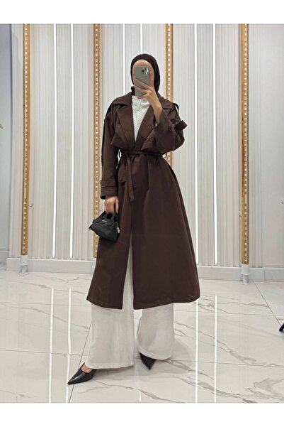QUMRU Belden Bağlamalı Kahverengi Kadın Trençkot