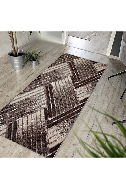 OEM Beige with Brown Non-Slip Rug, Geometric, Polyester, 60 x 240 cm