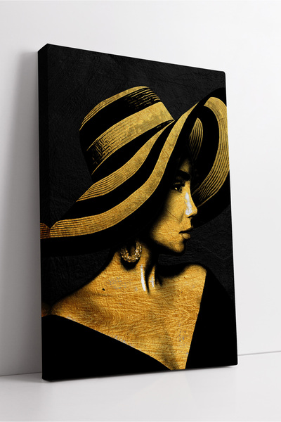 KOSS Dijital Portret de femeie cu siluetă aurie în pălărie, stil modern, arti...