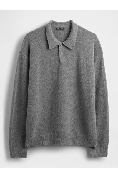 GAP Erkek Gri CashSoft Relaxed Polo Kazak