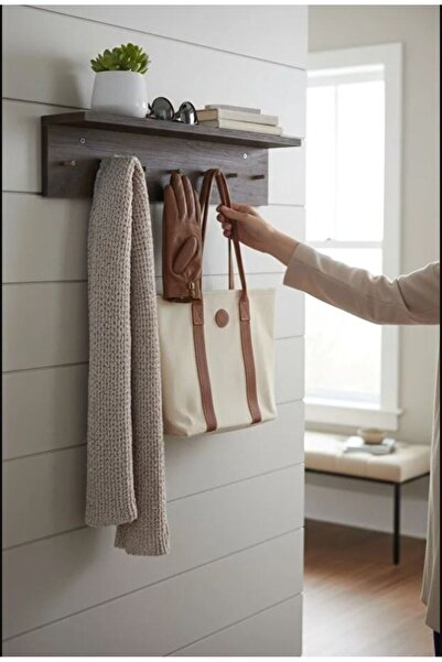 TodekHome Nivo Duvar Rafı Askılık 2'li Set Antre Portmanto Ve Anahtarlık 70x1...