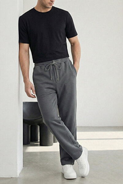 TheSeason Anthracite Three Thread Sh Fleece-Lined Comfortable Cut Men's Trousers with Fleece Inside and Elastic Waist