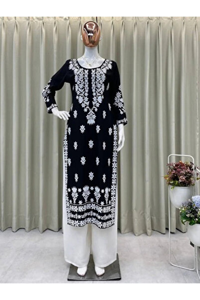 MYSMAR Black Rayon Salwar Kameez & Dupatta - FFT1945 | Black