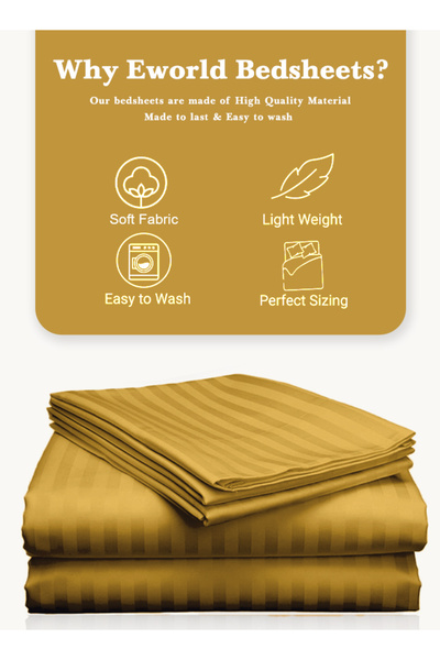 e world unbox happiness 3 Piece Gold Striped Fitted Bed Sheet Set – Fitted Sheet & 2 Pillowcases