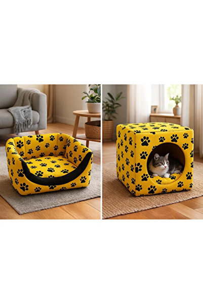 CKV CENTER SARI RENK 3 Fonksiyonlu Kedi & Köpek Yatağı 40x40x40CM