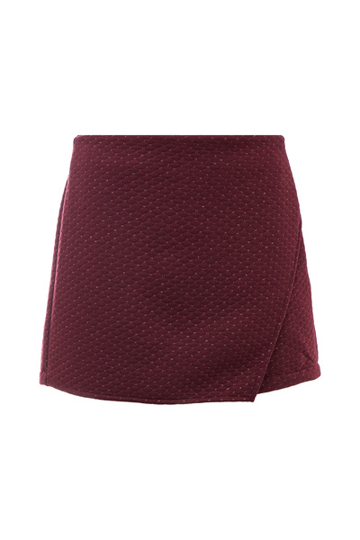 Eight Fashion Women's Burgundy Textured Jacquard Stylish Shiny Shorts Skirt