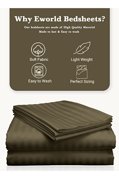 e world unbox happiness 3 Piece Olive Green Striped Bed Sheet Set – Flat Sheet & 2 Pillowcases