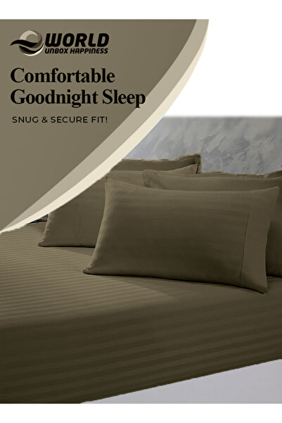 e world unbox happiness 3 Piece Olive Green Striped Bed Sheet Set – Flat Sheet & 2 Pillowcases