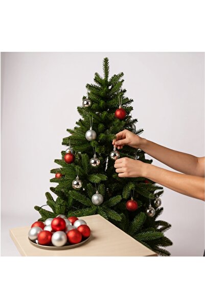 Sezy Σετ διακοσμητικών στολιδιών για χριστουγεννιάτικο δέντρο 24 τεμαχίων κόκκινο ασημί Cici Ball 3 εκ.