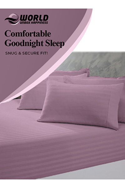 e world unbox happiness 3 Piece Pink Striped Bed Sheet Set – Flat Sheet & 2 Pillowcases