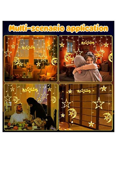 Generic LED Ramadan Light Up Curtain - Crescent and Star Design with "Ramadan Kareem" Message (USB) - Luxury Ramadan Home Decor