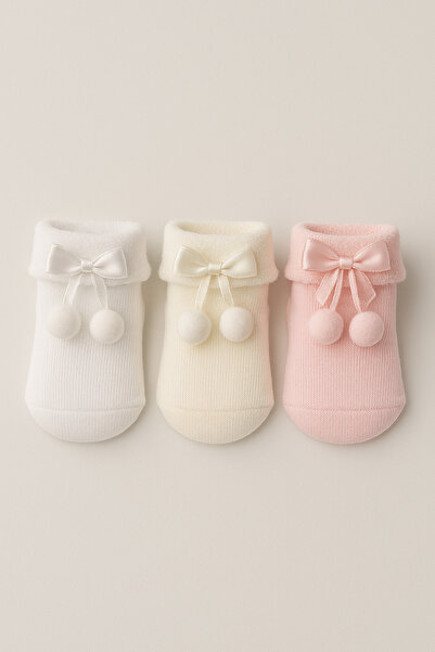 mini kanka مجموعة جوارب ناعمة وأنيقة للأطفال - عبوة من 3 قطع (أبيض / كريمي / ...